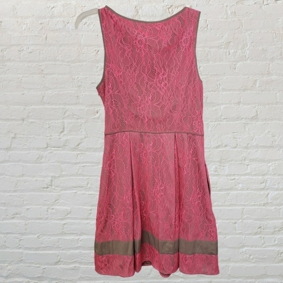 Jessica Simpson Tank Dress Fit Flare Pockets Salmon Pink Lace over Taupe 10 EUC - Picture 7 of 13
